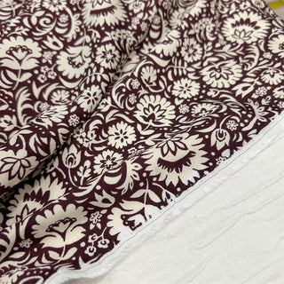 Yardblox Exclusive Italian Fashion Designer Floral Brown/White Non-Stretch Cotton Satin DS06411