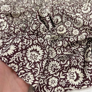 Yardblox Exclusive Italian Fashion Designer Floral Brown/White Non-Stretch Cotton Satin DS06411