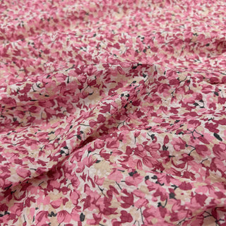 Yardblox Exclusive Japanese Fashion Designer Floral Pink/Multi Color Non-Stretch Salt shrinking/Puckered Cotton Seersucker DS06425 - Yardblox Fabrics