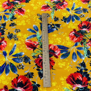 Yardblox Exclusive French Fashion Designer Floral Yellow/Multi Color Non-Stretch Cotton Plain Crepe DS06434