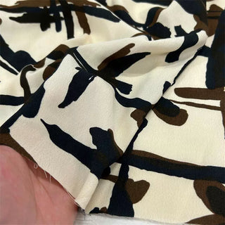 Yardblox Exclusive French Fashion Designer Graffiti Cream/Black/Brown Non-Stretch Cotton Plain Crepe DS06439