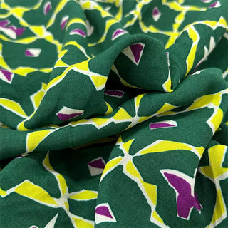 Yardblox Exclusive French Fashion Designer Geometric Green/Multi Color Non-Stretch Cotton Plain Crepe DS06442 - Yardblox Fabrics