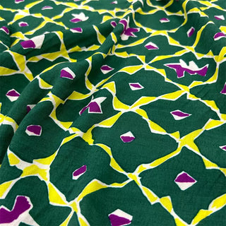 Yardblox Exclusive French Fashion Designer Geometric Green/Multi Color Non-Stretch Cotton Plain Crepe DS06442 - Yardblox Fabrics