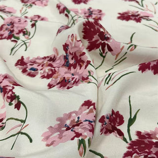 Yardblox Exclusive French Fashion Designer Floral Ivory/Multi Color Non-Stretch Cotton Plain Crepe DS06448 - Yardblox Fabrics