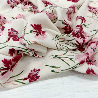 Yardblox Exclusive French Fashion Designer Floral Ivory/Multi Color Non-Stretch Cotton Plain Crepe DS06448 - Yardblox Fabrics