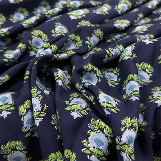 Yardblox Exclusive Japanese Fashion Designer Floral Navy/Multi Color Non-Stretch Cotton Twill Satin DS06450