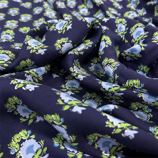 Yardblox Exclusive Japanese Fashion Designer Floral Navy/Multi Color Non-Stretch Cotton Twill Satin DS06450