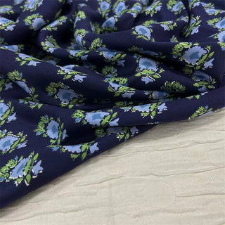 Yardblox Exclusive Japanese Fashion Designer Floral Navy/Multi Color Non-Stretch Cotton Twill Satin DS06450