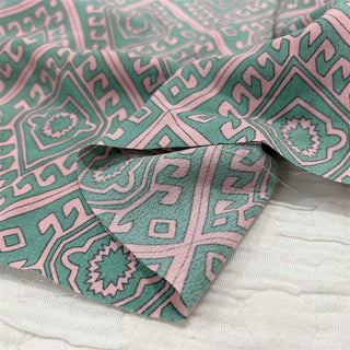 Yardblox Exclusive Japanese Fashion Designer Geometric Green/Pink Non-Stretch Cotton Plain Crepe DS06451