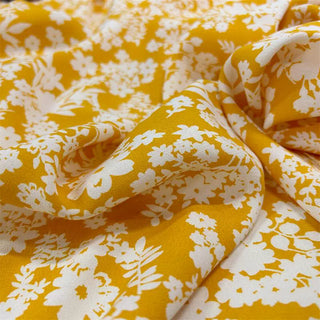 Yardblox Exclusive French Fashion Designer Floral Yellow/White Non-Stretch Cotton Plain Crepe DS06454