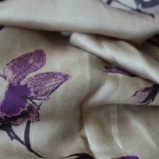 Yardblox Exclusive Italian Fashion Designer Floral Gray/Purple Non-Stretch Cupro Satin DS06456 - Yardblox Fabrics