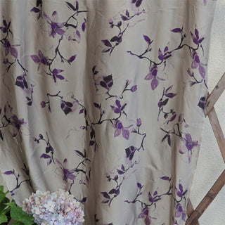 Yardblox Exclusive Italian Fashion Designer Floral Gray/Purple Non-Stretch Cupro Satin DS06456 - Yardblox Fabrics