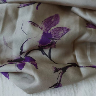 Yardblox Exclusive Italian Fashion Designer Floral Gray/Purple Non-Stretch Cupro Satin DS06456 - Yardblox Fabrics