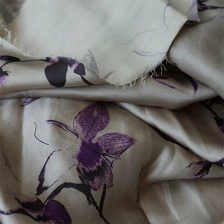 Yardblox Exclusive Italian Fashion Designer Floral Gray/Purple Non-Stretch Cupro Satin DS06456 - Yardblox Fabrics