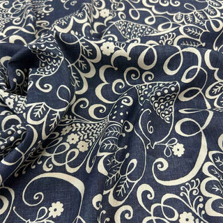 Yardblox Exclusive French Fashion Designer Floral Blue/White Non-Stretch Linen Plain Woven DS06460