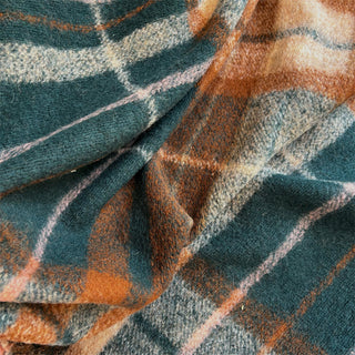 Yardblox Exclusive Made in Italy Luxury Designer Plaid/Checkered Orange/Turquoise Stretch Wool Elastane Blended Knit DS06478 - Yardblox Fabrics