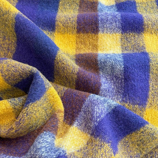 Yardblox Exclusive Made in Italy Luxury Designer Plaid/Checkered Purple/Yellow Stretch Wool Elastane Blended Knit DS06483