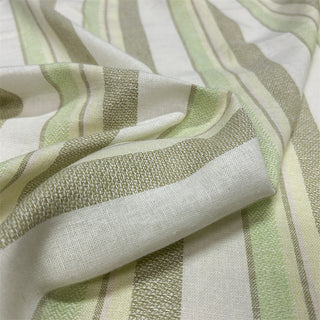 Yardblox Exclusive Made in Italy Fashion Designer Stripes Green/White Non-Stretch Sand Washed Linen Cotton Blended Jacquard DS06485 - Yardblox Fabrics