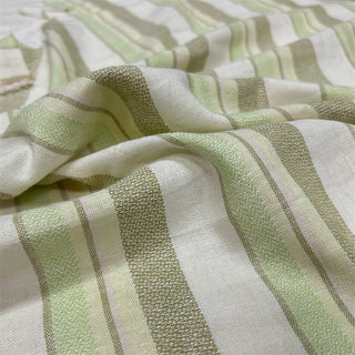 Yardblox Exclusive Made in Italy Fashion Designer Stripes Green/White Non-Stretch Sand Washed Linen Cotton Blended Jacquard DS06485 - Yardblox Fabrics