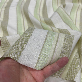 Yardblox Exclusive Made in Italy Fashion Designer Stripes Green/White Non-Stretch Sand Washed Linen Cotton Blended Jacquard DS06485 - Yardblox Fabrics