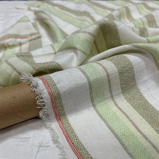 Yardblox Exclusive Made in Italy Fashion Designer Stripes Green/White Non-Stretch Sand Washed Linen Cotton Blended Jacquard DS06485 - Yardblox Fabrics