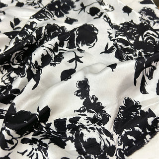 Yardblox Exclusive Made in Japan Luxury Designer Floral White/Black Non-Stretch Triacetate Polyester Blended Satin DS06488 - Yardblox Fabrics