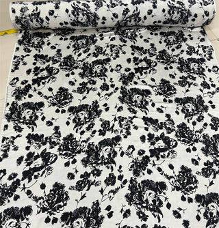 Yardblox Exclusive Made in Japan Luxury Designer Floral White/Black Non-Stretch Triacetate Polyester Blended Satin DS06488 - Yardblox Fabrics