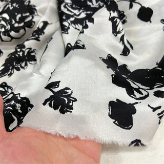 Yardblox Exclusive Made in Japan Luxury Designer Floral White/Black Non-Stretch Triacetate Polyester Blended Satin DS06488 - Yardblox Fabrics