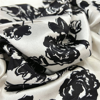 Yardblox Exclusive Made in Japan Luxury Designer Floral White/Black Non-Stretch Triacetate Polyester Blended Satin DS06488 - Yardblox Fabrics