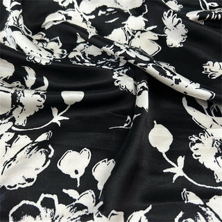 Yardblox Exclusive Made in Japan Luxury Designer Floral Black/White Non-Stretch Triacetate Polyester Blended Satin DS06489 - Yardblox Fabrics