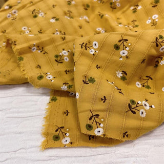 Yardblox Exclusive Made in Japan Fashion Designer Floral Mustard Yellow/Multi Color Non-Stretch Linen Cotton Blended Jacquard DS06490 - Yardblox Fabrics