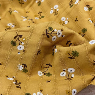 Yardblox Exclusive Made in Japan Fashion Designer Floral Mustard Yellow/Multi Color Non-Stretch Linen Cotton Blended Jacquard DS06490 - Yardblox Fabrics