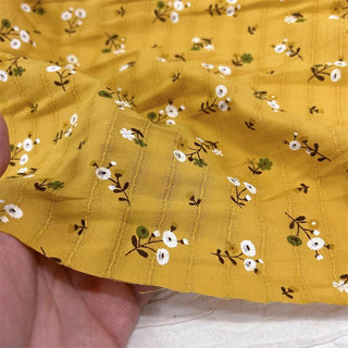 Yardblox Exclusive Made in Japan Fashion Designer Floral Mustard Yellow/Multi Color Non-Stretch Linen Cotton Blended Jacquard DS06490 - Yardblox Fabrics