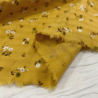 Yardblox Exclusive Made in Japan Fashion Designer Floral Mustard Yellow/Multi Color Non-Stretch Linen Cotton Blended Jacquard DS06490 - Yardblox Fabrics