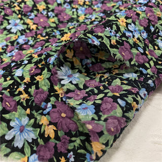 Yardblox Exclusive Made in Japan Fashion Designer Floral Black/Multi Color Non-Stretch Salt shrinking/Puckered Cotton Seersucker DS06492