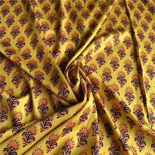 Yardblox Exclusive International Fashion Designer Floral Mustard Yellow/Multi Color Stretch Silk Cotton Blended Georgette DS07403 - Yardblox Fabrics