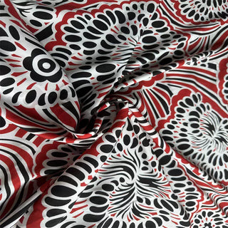 Yardblox Exclusive International Fashion Designer Floral Red/Black/White Non-Stretch Silk Crepe De Chine DS07405