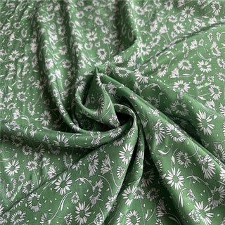 Yardblox Exclusive French Fashion Designer Floral Green/White Non-Stretch Silk Crepe De Chine DS07411