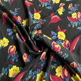 Yardblox Exclusive Diane von Furstenberg Floral Black/Multi Color Non-Stretch Silk Crepe De Chine DS07418 - Yardblox Fabrics