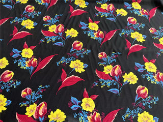 Yardblox Exclusive Diane von Furstenberg Floral Black/Multi Color Non-Stretch Silk Crepe De Chine DS07418