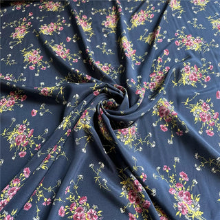 Yardblox Exclusive Japanese Fashion Designer Floral Navy/Multi Color Non-Stretch Silk Crepe De Chine DS07421 - Yardblox Fabrics