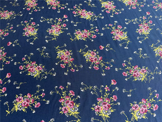 Yardblox Exclusive Japanese Fashion Designer Floral Navy/Multi Color Non-Stretch Silk Crepe De Chine DS07421 - Yardblox Fabrics