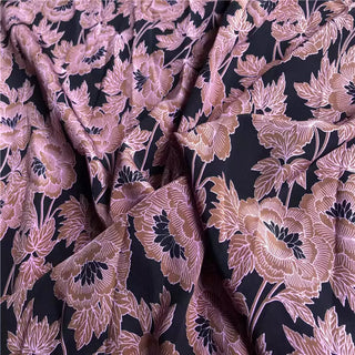 Yardblox Exclusive Diane von Furstenberg Floral Black/Pink/Brown Non-Stretch Silk Crepe De Chine DS07422