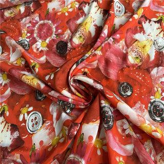 Yardblox Exclusive Marc Jacobs Floral Red/Multi Color Non-Stretch Silk Crepe De Chine DS07426 - Yardblox Fabrics