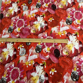 Yardblox Exclusive Marc Jacobs Floral Red/Multi Color Non-Stretch Silk Crepe De Chine DS07426