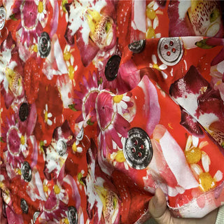 Yardblox Exclusive Marc Jacobs Floral Red/Multi Color Non-Stretch Silk Crepe De Chine DS07426