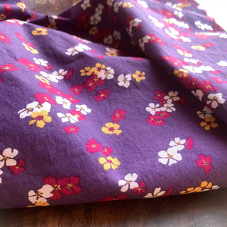 Yardblox Exclusive Japanese Fashion Designer Floral Purple/Multi Color Non-Stretch Cotton Plain Woven DS08414