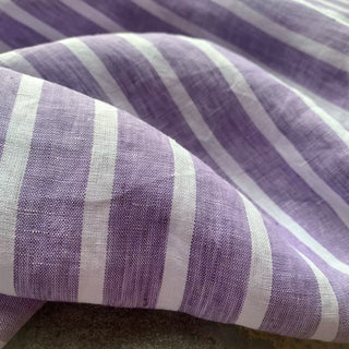 Yardblox Exclusive Irish Fashion Designer Stripes Lavender/White Non-Stretch Linen Plain Woven DS08418