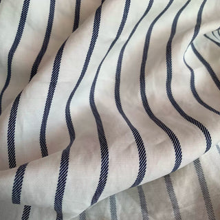 Yardblox Exclusive Japanese Luxury Designer Stripes White/Navy Non-Stretch Linen Tencel™ / Lyocell Blended Plain Woven DS08423