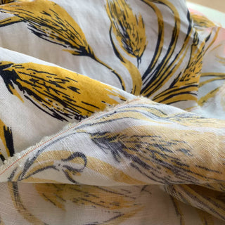 Yardblox Exclusive International Fashion Designer Botanical White/Yellow/Black Non-Stretch Linen Cotton Blended Plain Woven DS08428